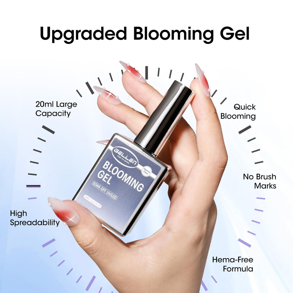 GELLEN Blooming Gel on nail showing blooming effect for elegant patterns.