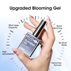 GELLEN Blooming Gel on nail showing blooming effect for elegant patterns.