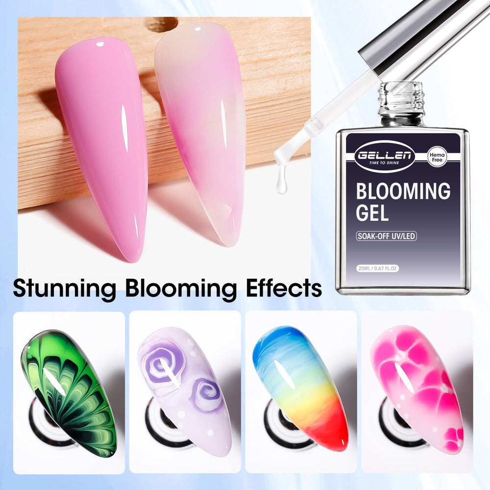 GELLEN Blooming Gel with color swatches for easy shade planning.