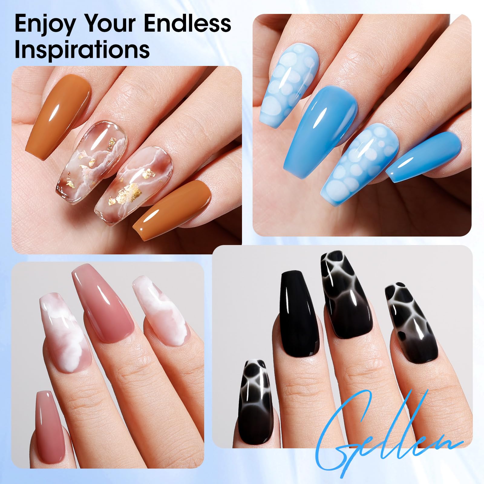 GELLEN Blooming Gel finished manicure with soft blush tones.