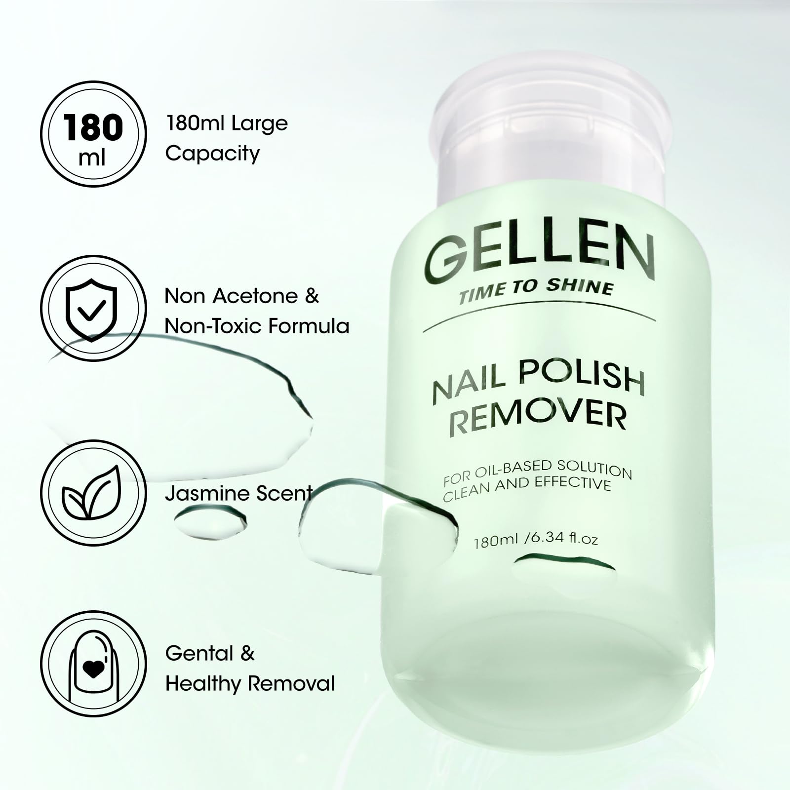 Close up of GELLEN pump head for precise, mess-free dispensing.