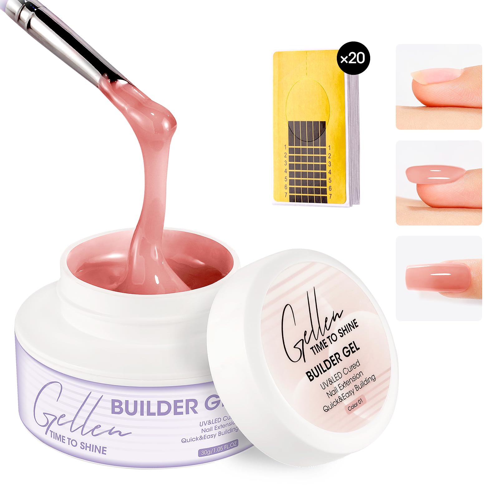 GELLEN nude pink builder gel 30g bottle for durable nail extensions.