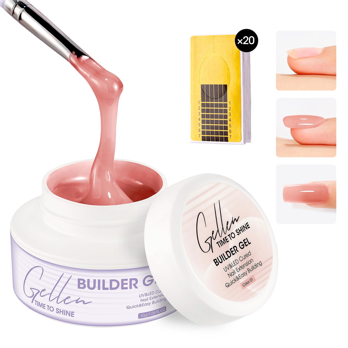 GELLEN nude pink builder gel 30g bottle for durable nail extensions.