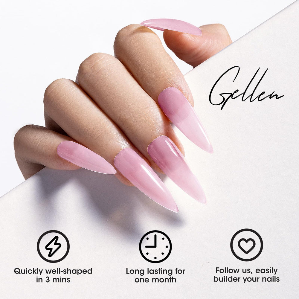 Gellen slip solution beside builder gel prevents stickiness during application.