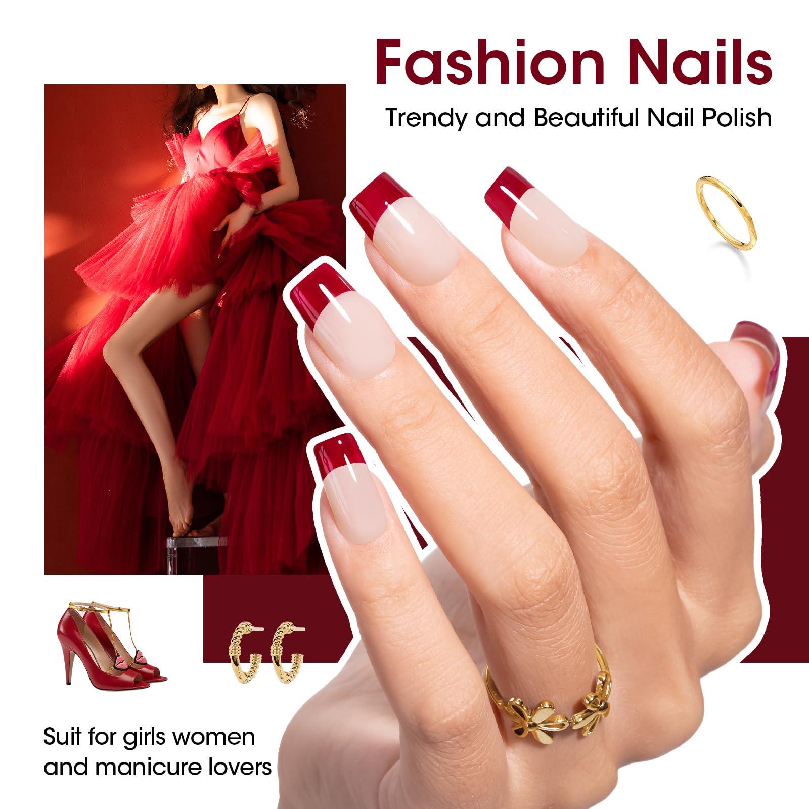 GELLEN burgundy winter nails on fingertips showcase a glossy finish