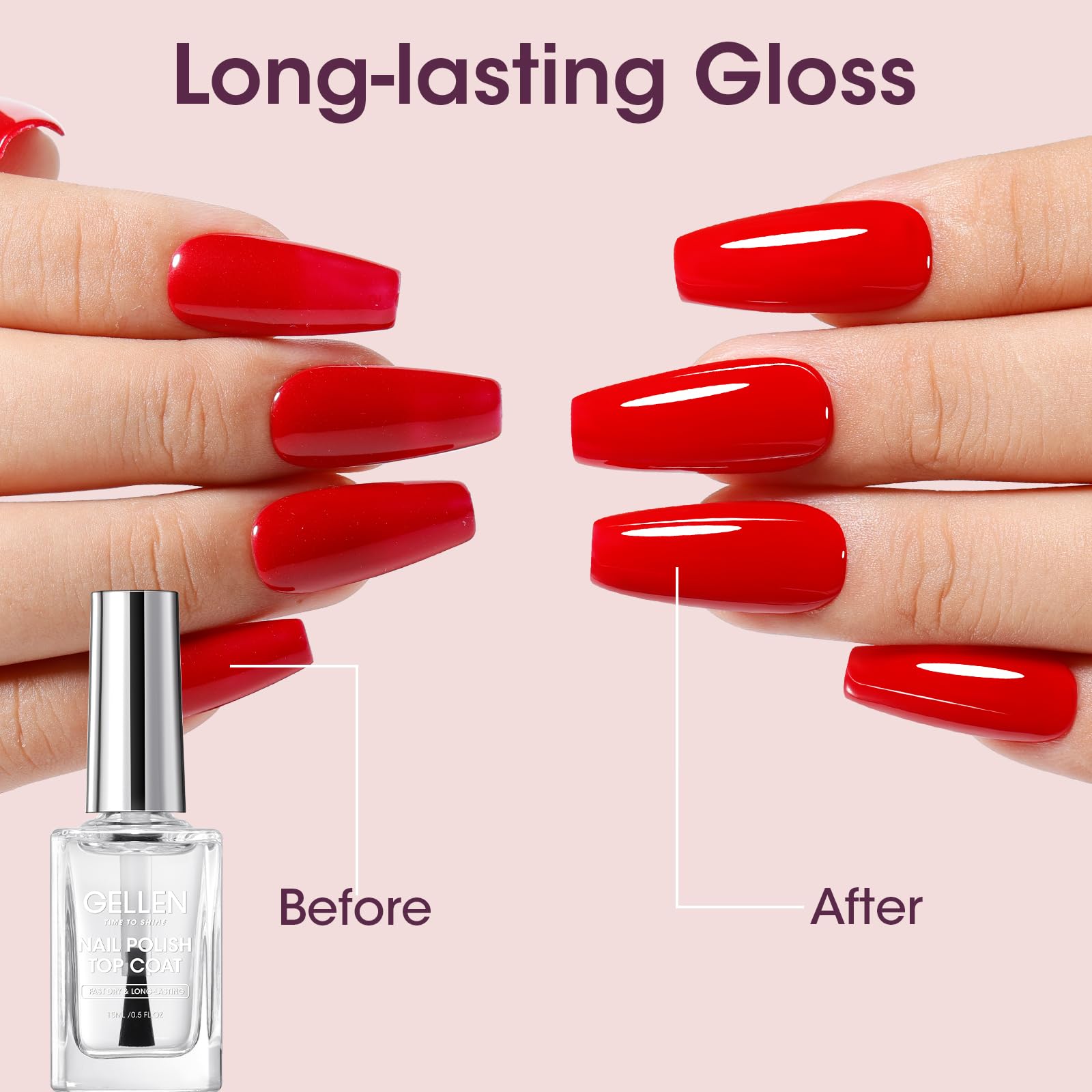 GELLEN calcium-strength nails reinforces structure to help prevent splitting.