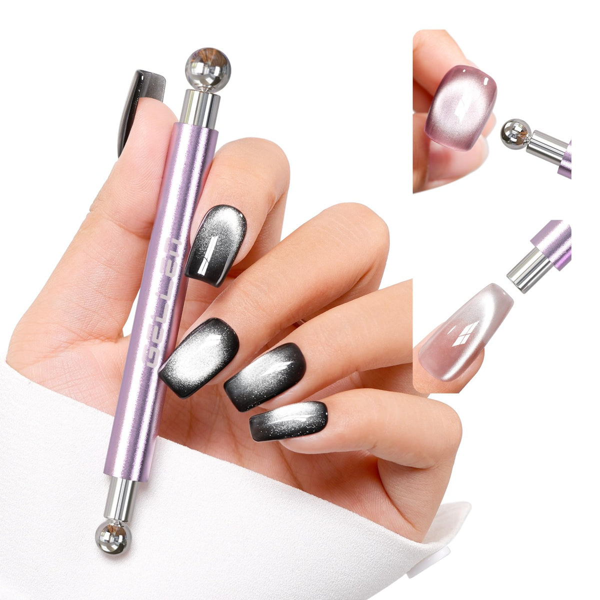 GELLEN double-ended cat eye magnet with wide tip creates dramatic lines on gel nails.