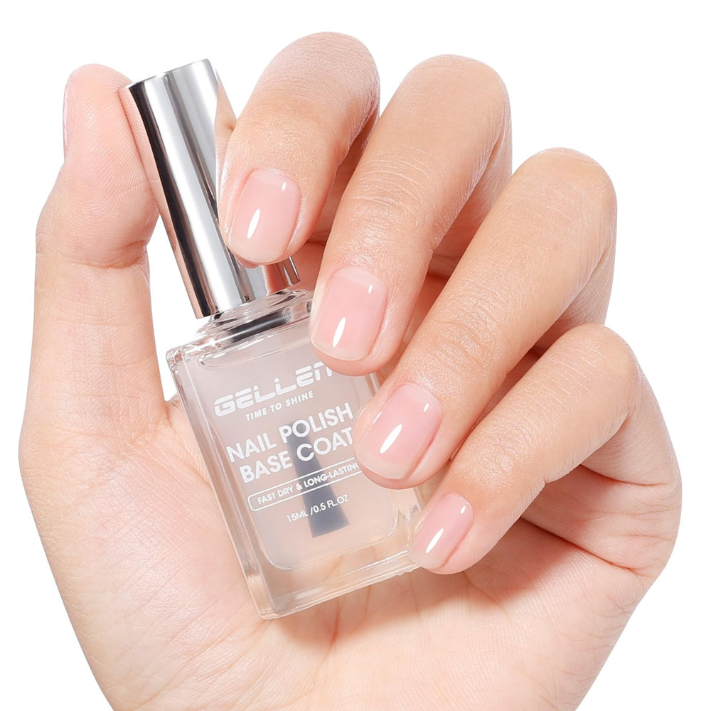 GELLEN Clear Base Coat anti-yellowing shield strengthens nails and prevents discoloration.