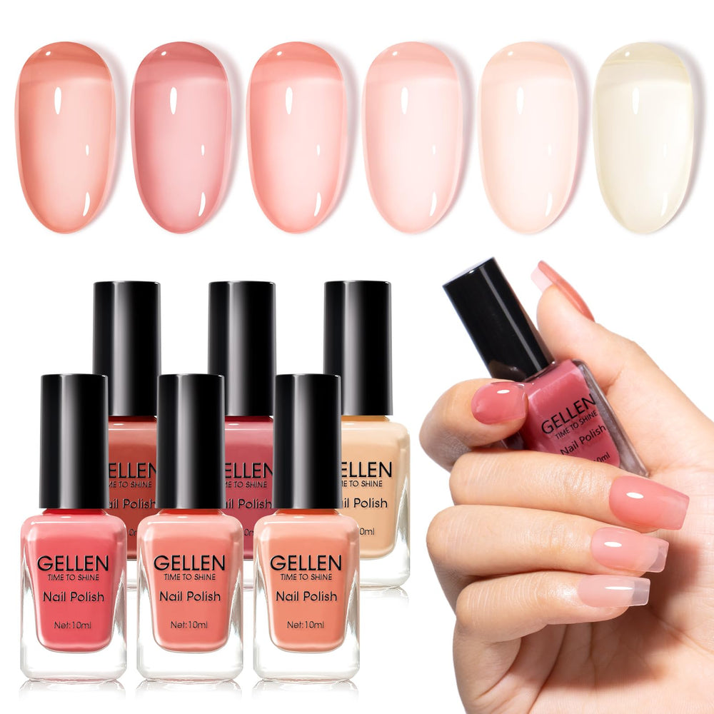 GELLEN Clear Pink Nail Polish bottle shown for quick-dry translucent pink finish.