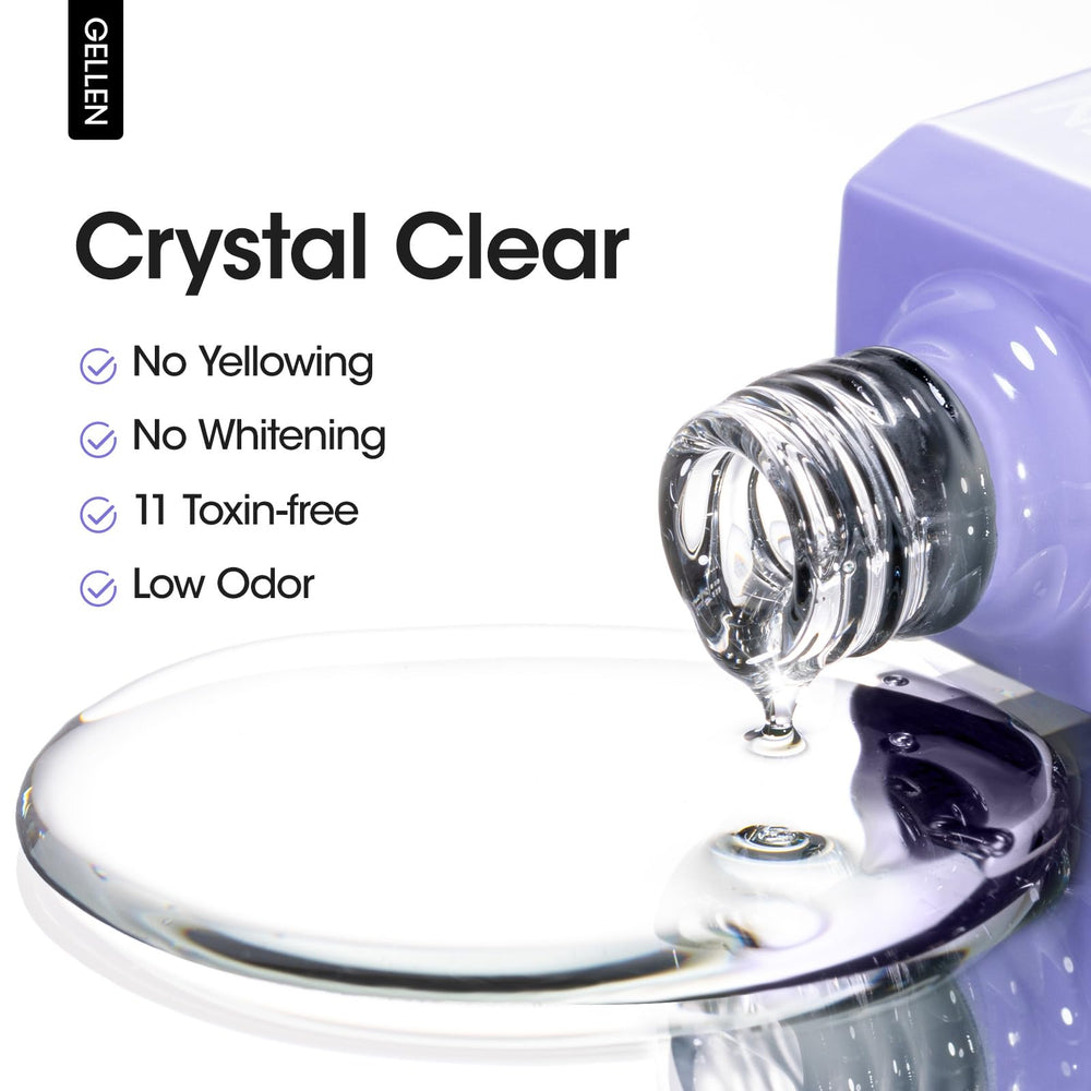 GELLEN clear top coat delivers a glass-like finish for natural or artificial nails