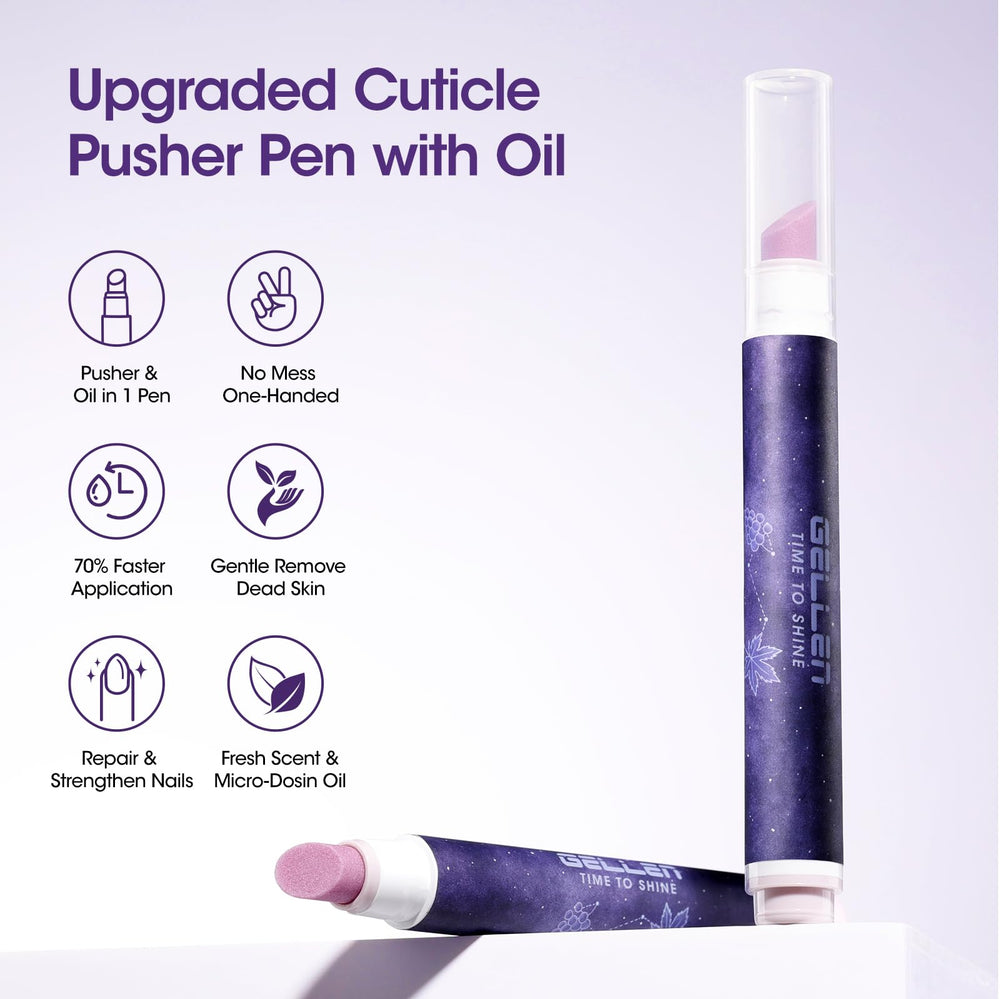 GELLEN cuticle pusher pen pink corundum head close-up for precise gentle exfoliation.