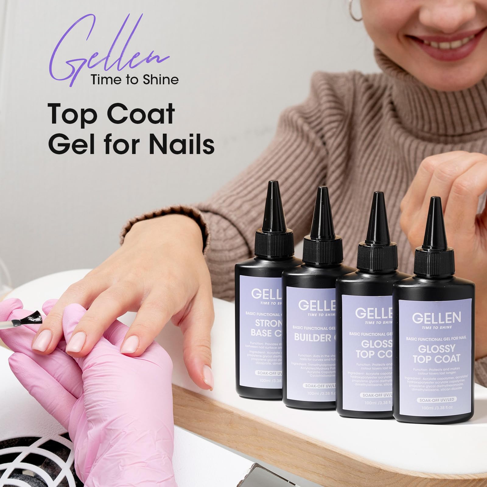 GELLEN easy-to-apply top coat for smooth, glassy finish.