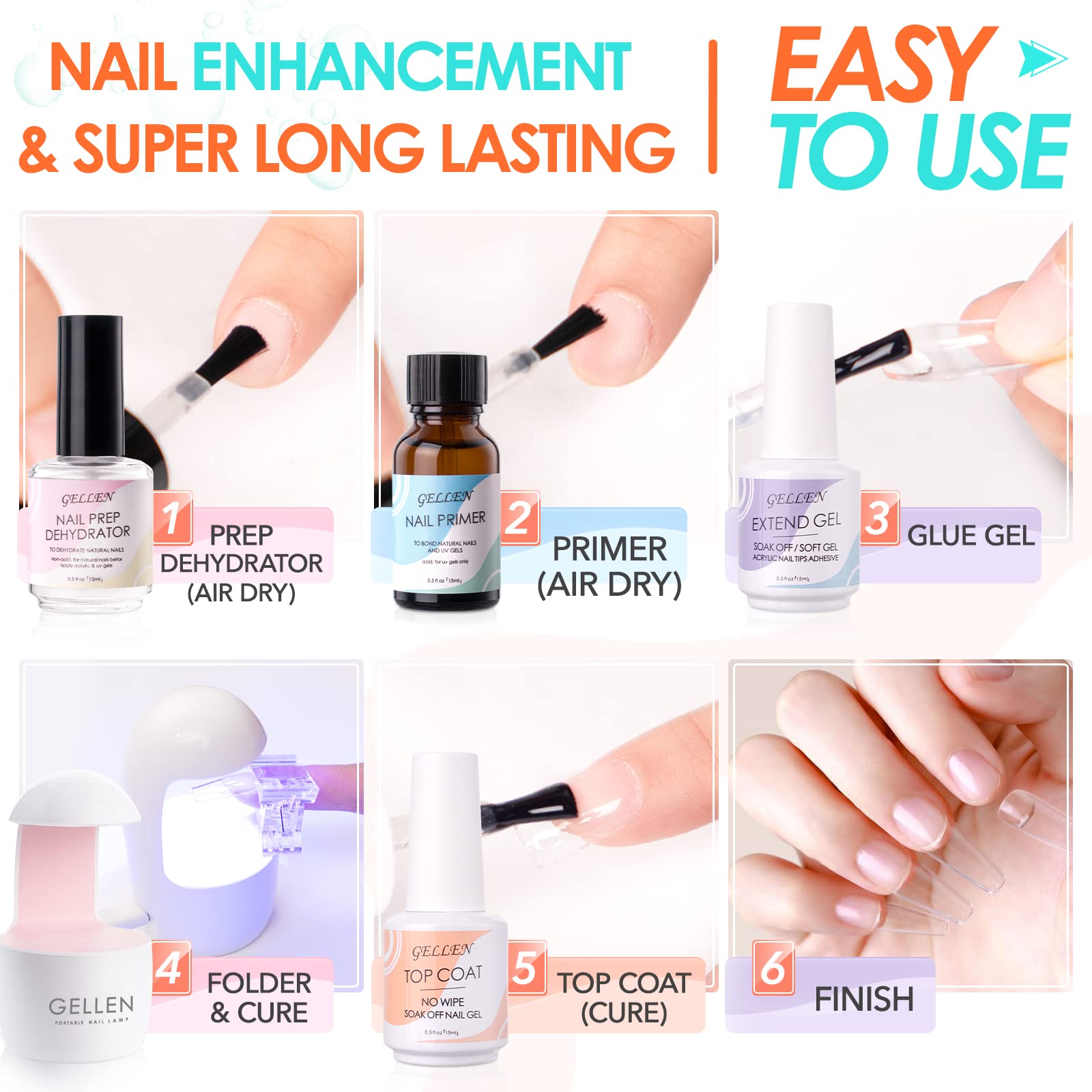 GELLEN extend gel base adhesive for durable nail tips.