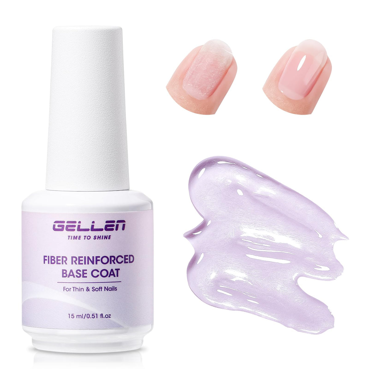 GELLEN Fiber Glass Base Gel bottle shows clear protection for nails.