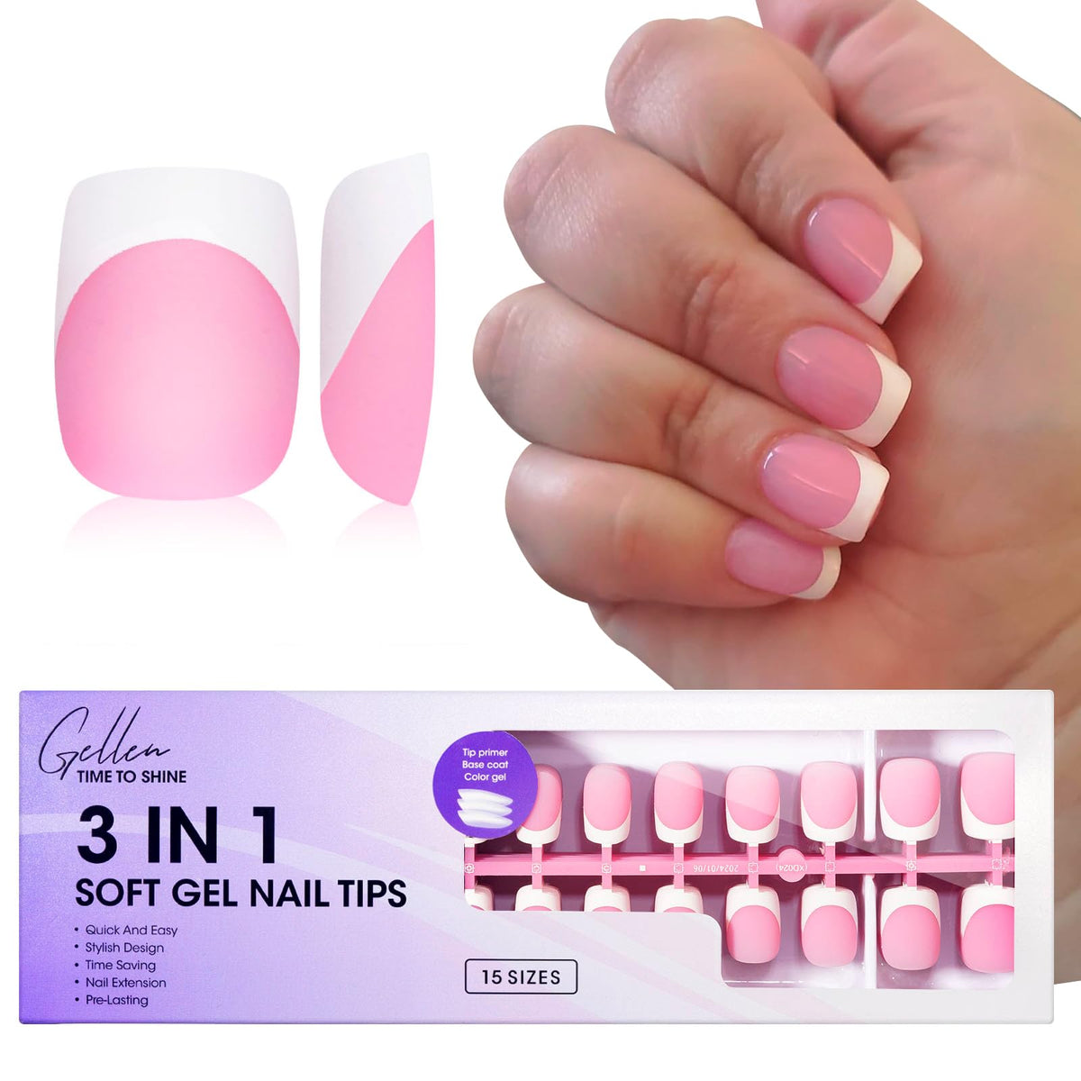 GELLEN pink square short French tip press-on nails for quick manicures