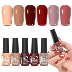 GELLEN gel-nail-polish bottle close-up with red-brown nude pigment for at-home use