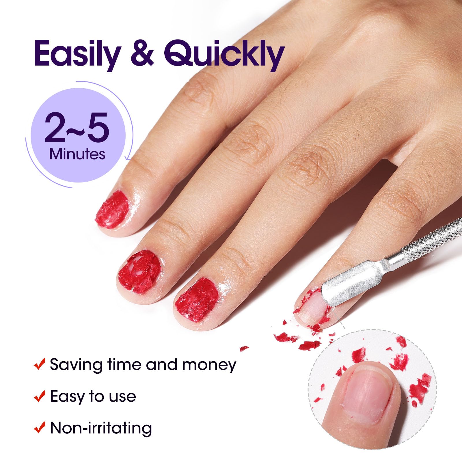 Gellen quick-action remover close-up showing fast gel lift in minutes.