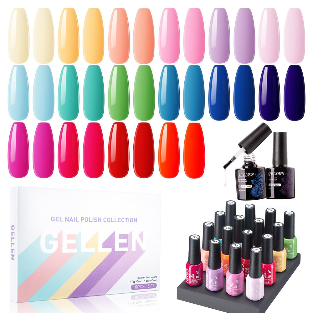GELLEN 16-color gel polish set bottles close-up showing vibrant options