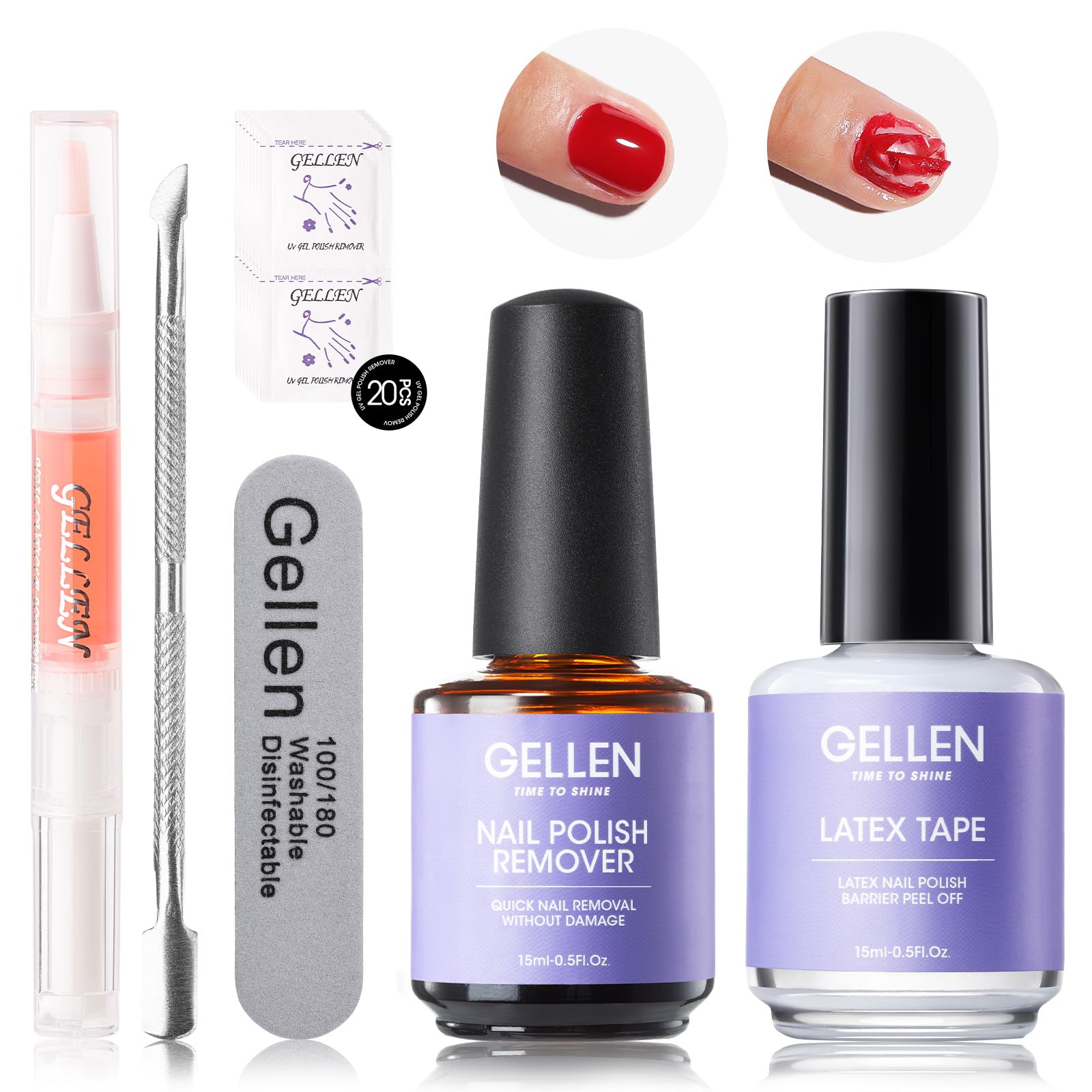 GELLEN gel polish remover kit box front with tools for at-home removal