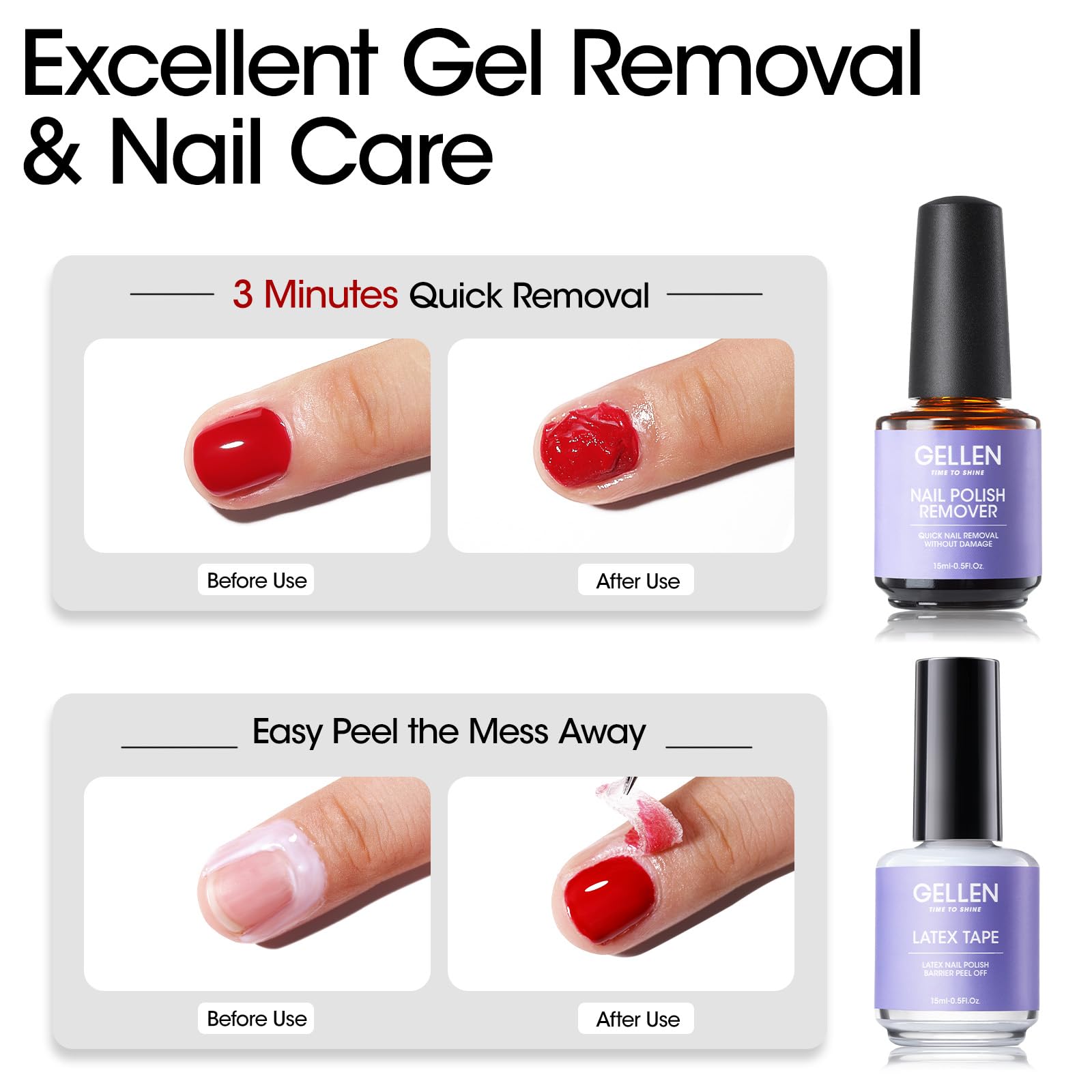 GELLEN kit components laid out for quick at-home removal