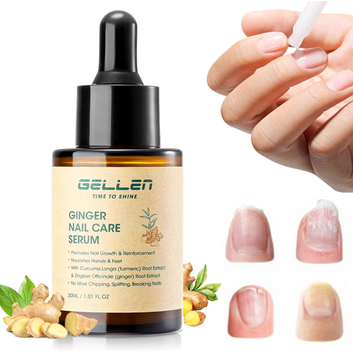 GELLEN Ginger Nail Growth Serum bottle for convenient daily use.