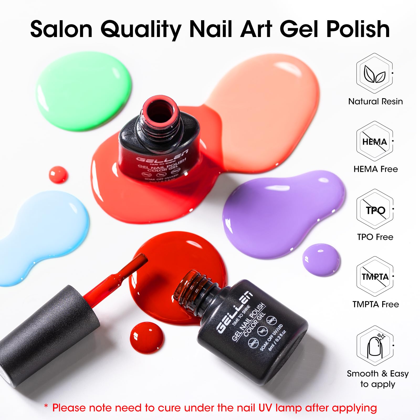 GELLEN glossy top coat delivering a mirror-like shine on nails
