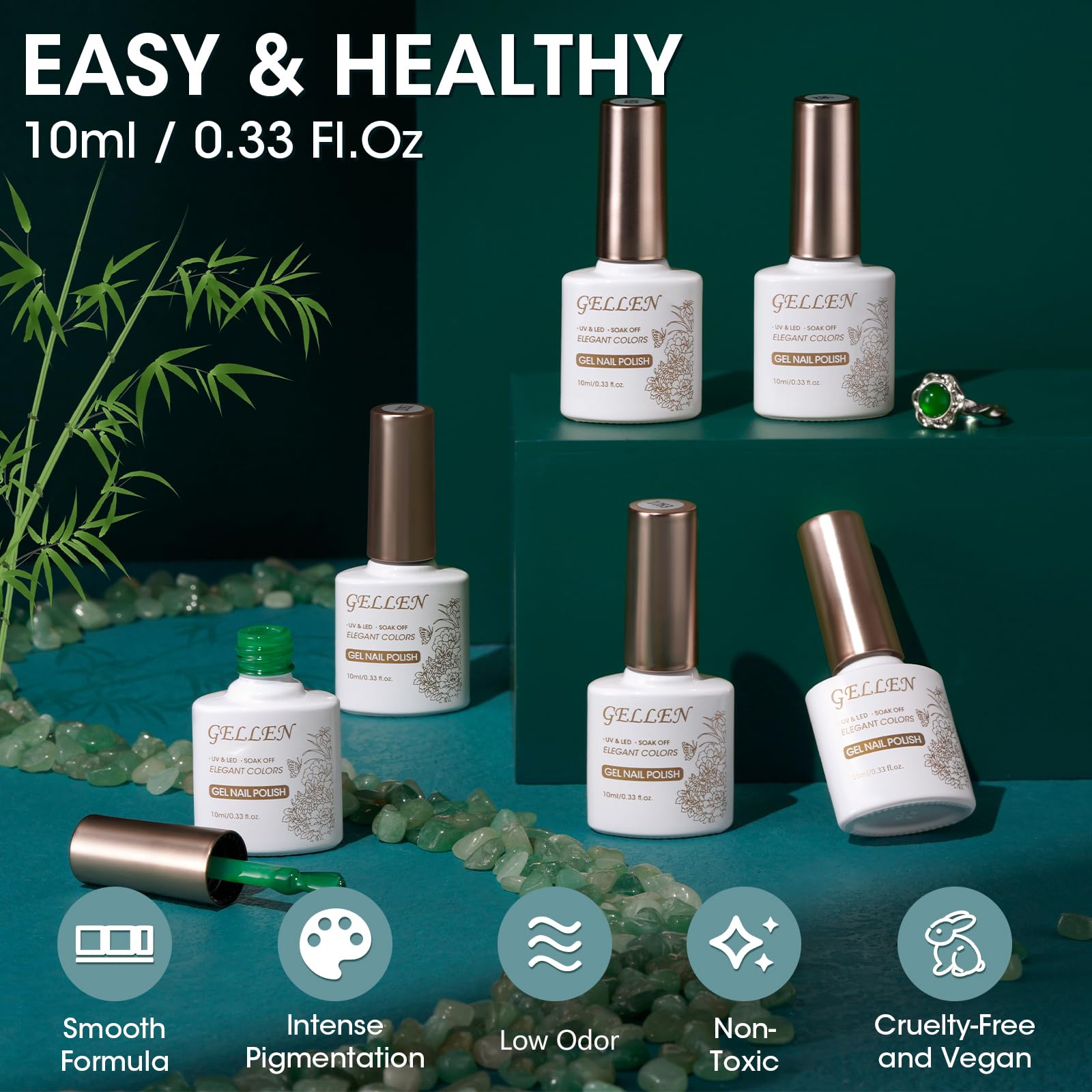 GELLEN Semi-Sheer Green Jelly Polish offers translucent elegance and glassy look