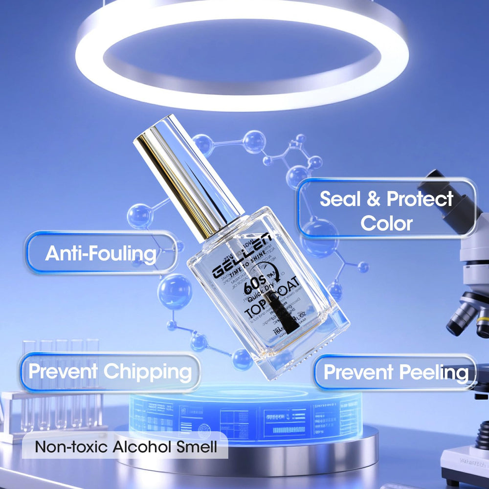 GELLEN top coat application on nails, non-toxic formula with no harmful ingredients.