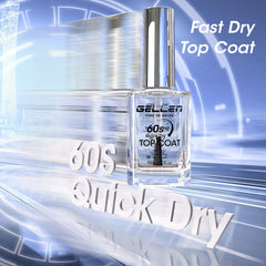 GELLEN top coat swatch on nail, high-gloss finish lasts 7+ days.