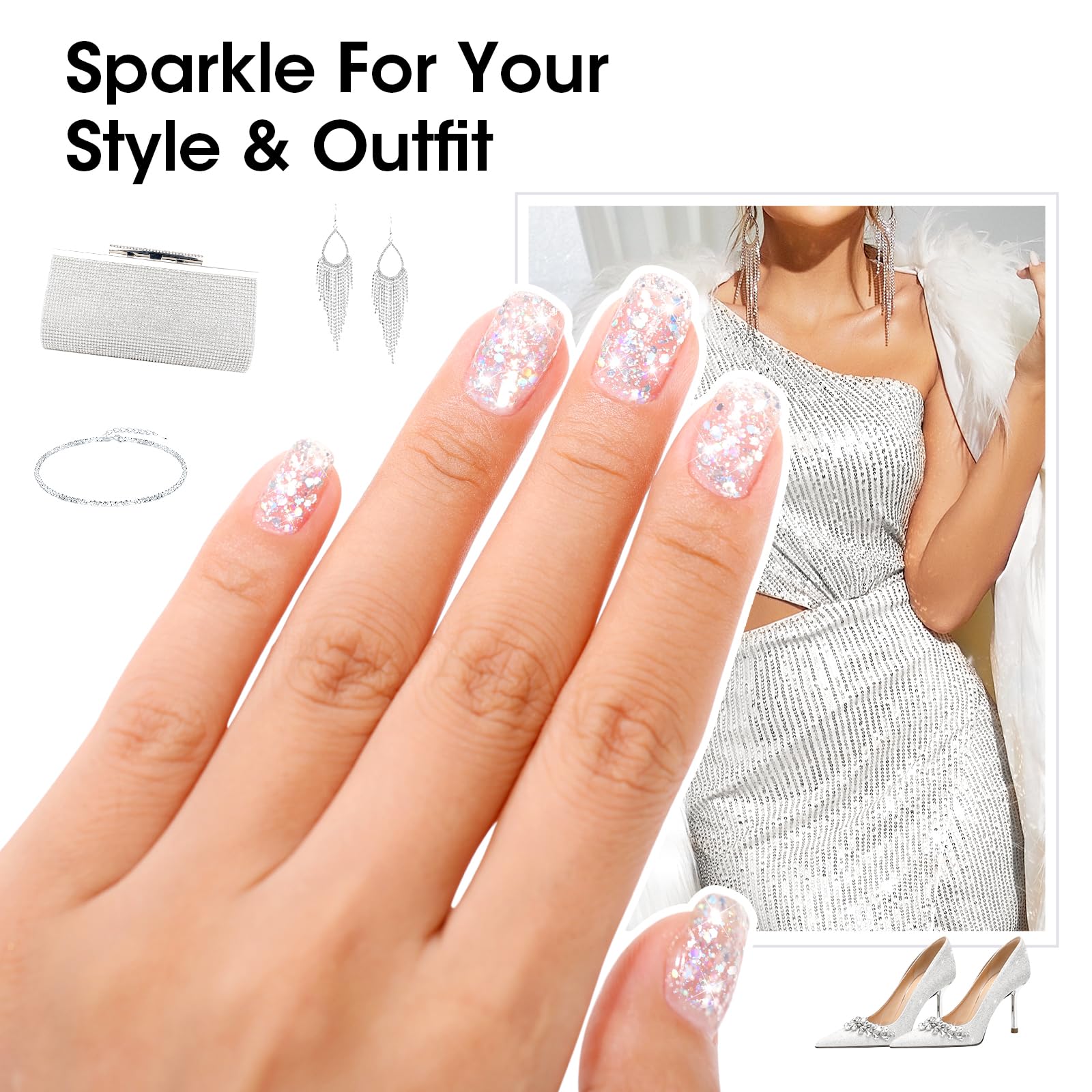 GELLEN holiday nails with silver and gold sparkle ready for celebrations
