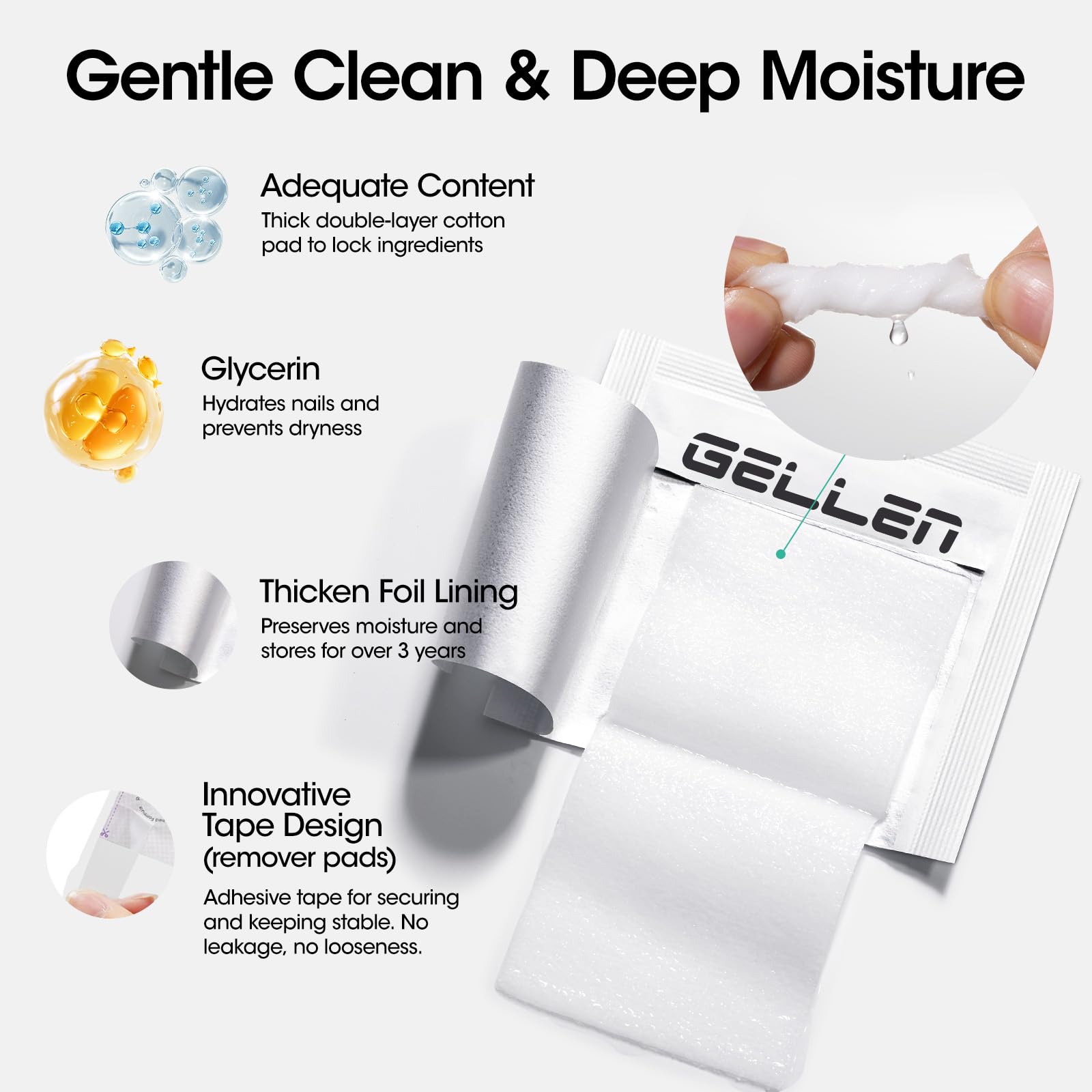Gellen individually wrapped remover pads for mess-free portability