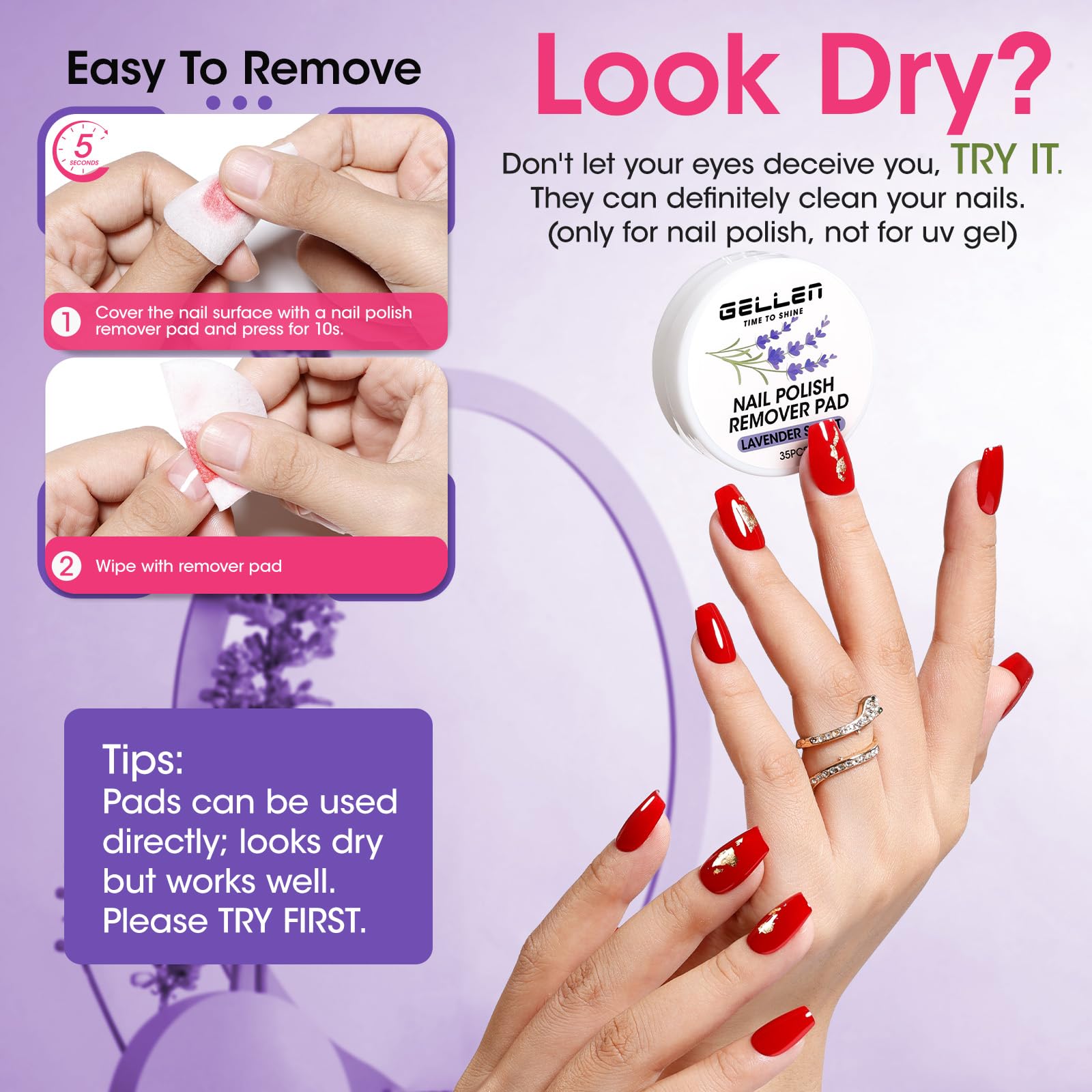 GELLEN Lavender scent provides a calming polish removal experience