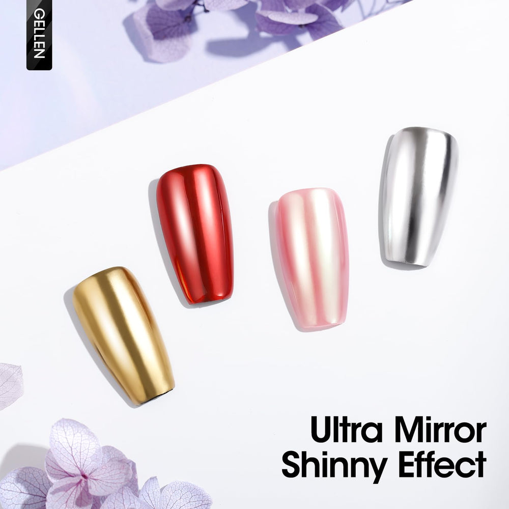GELLEN long-lasting chrome shine under UV light for lasting manicure.