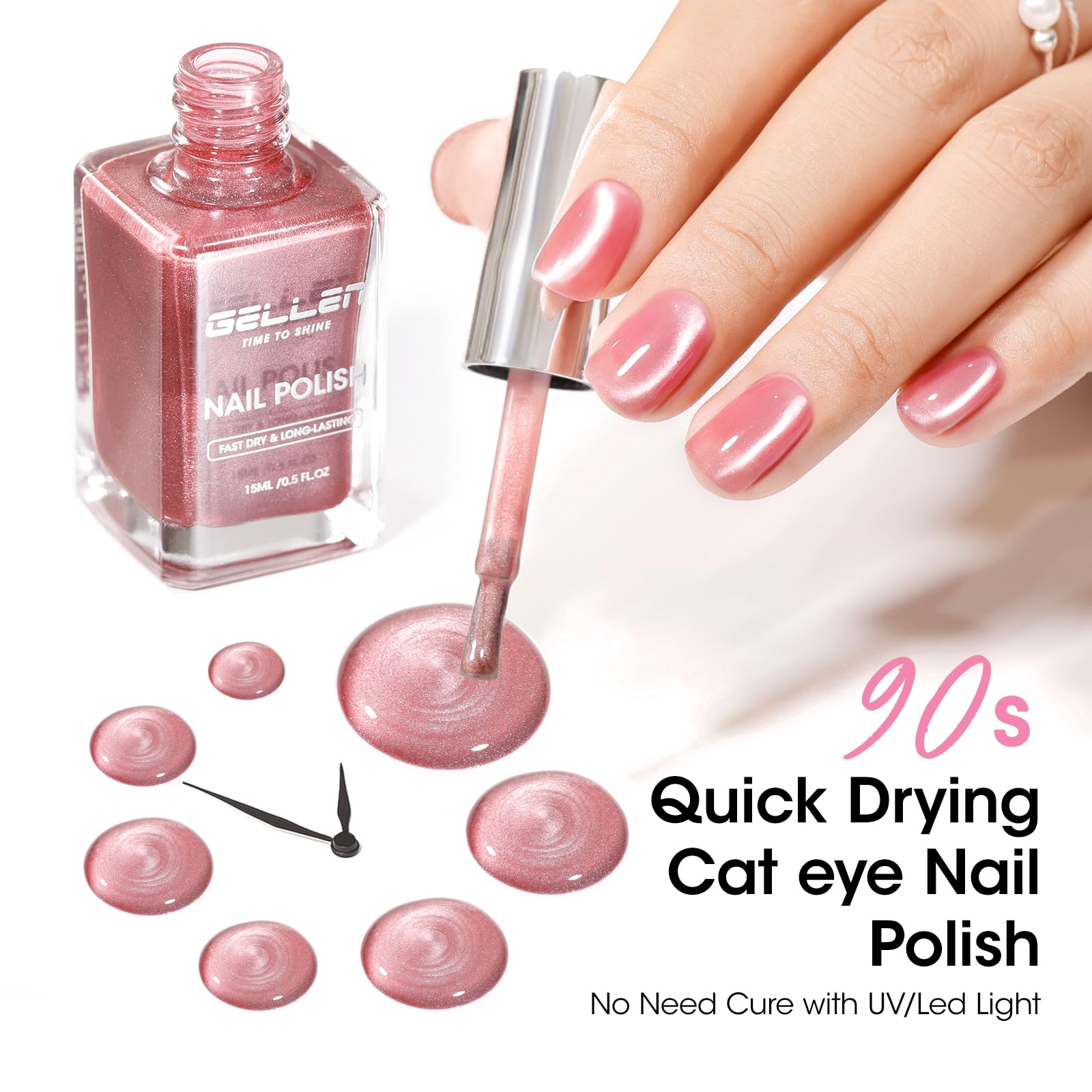 GELLEN magnetic pink polish swatch showing holographic glitter effect