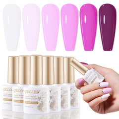 GELLEN mauve purple gel polish bottles show six versatile colors.
