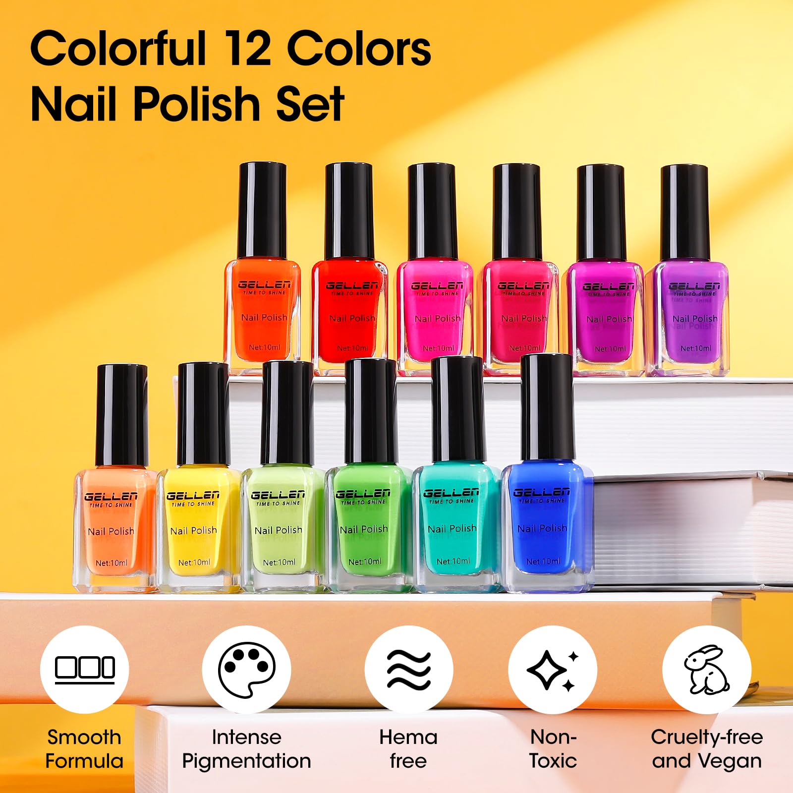 GELLEN Nail art ideas with bold neon shades for DIY designs.