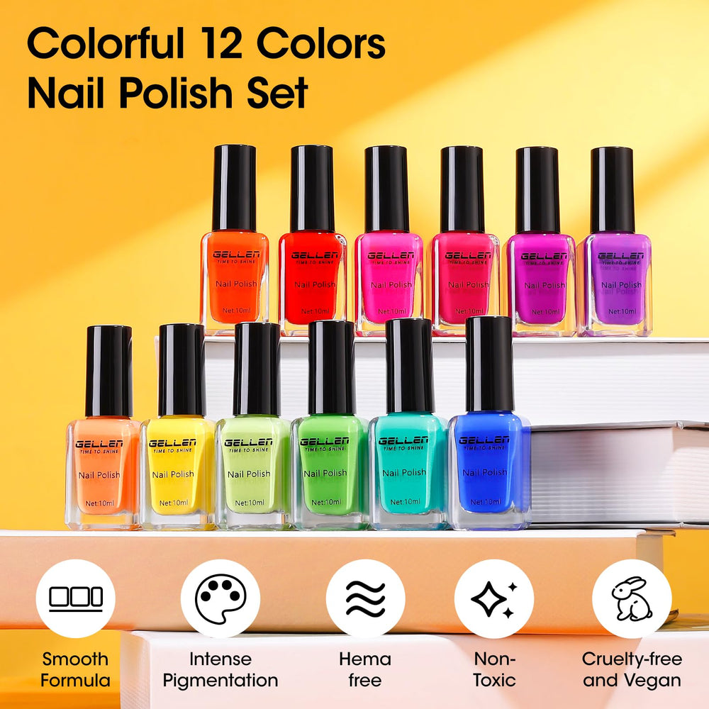 GELLEN Nail art ideas with bold neon shades for DIY designs.