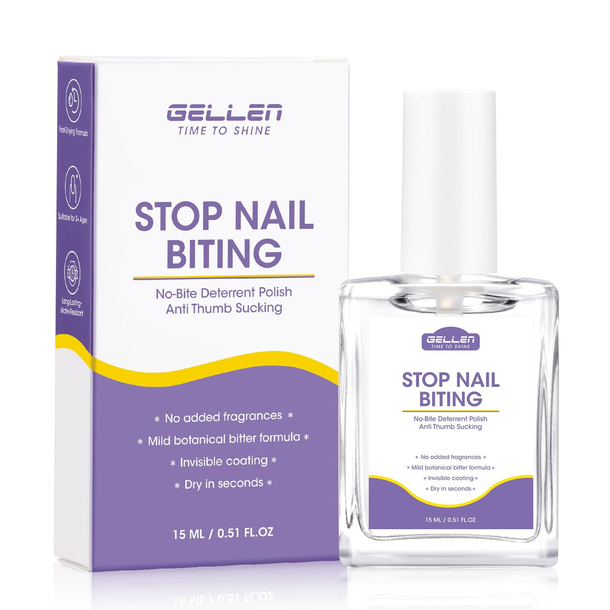 GELLEN Nail Biting Treatment bottle pour shows precise dab capability for safe use