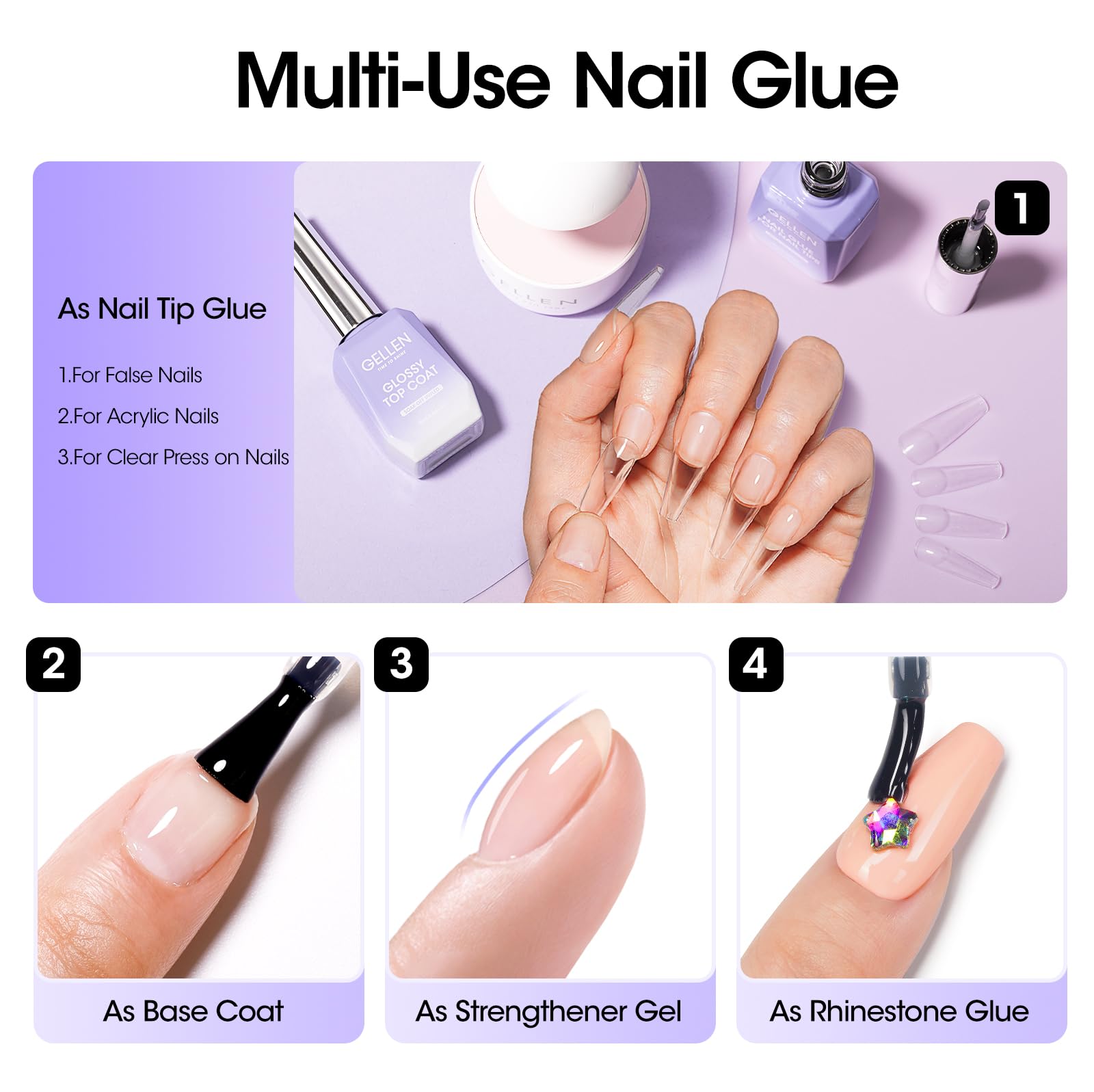 GELLEN nail glue application bond under LED/UV for durable extensions