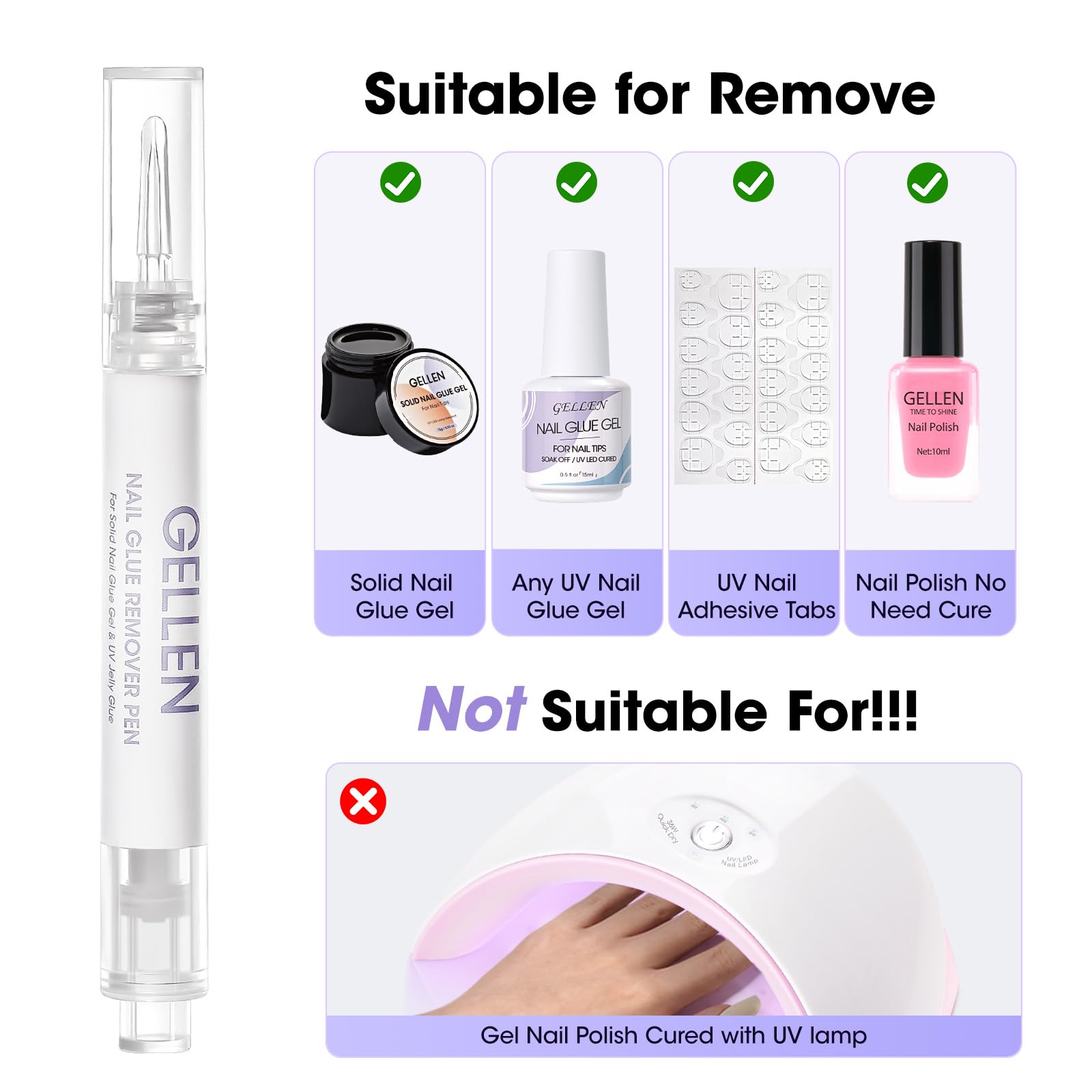 GELLEN UV gel glue removal for press-on nails