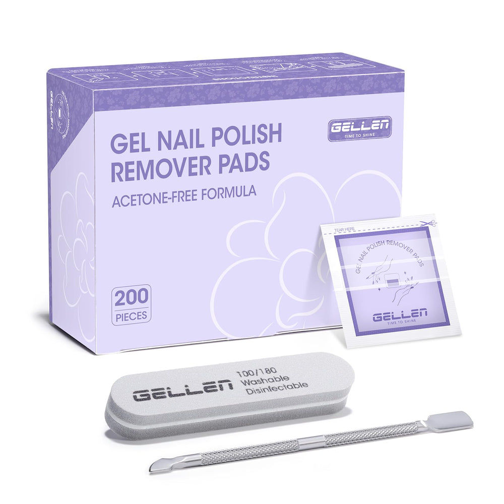 GELLEN nail polish remover pad lavender oil packaging; gentle hydration for nails.