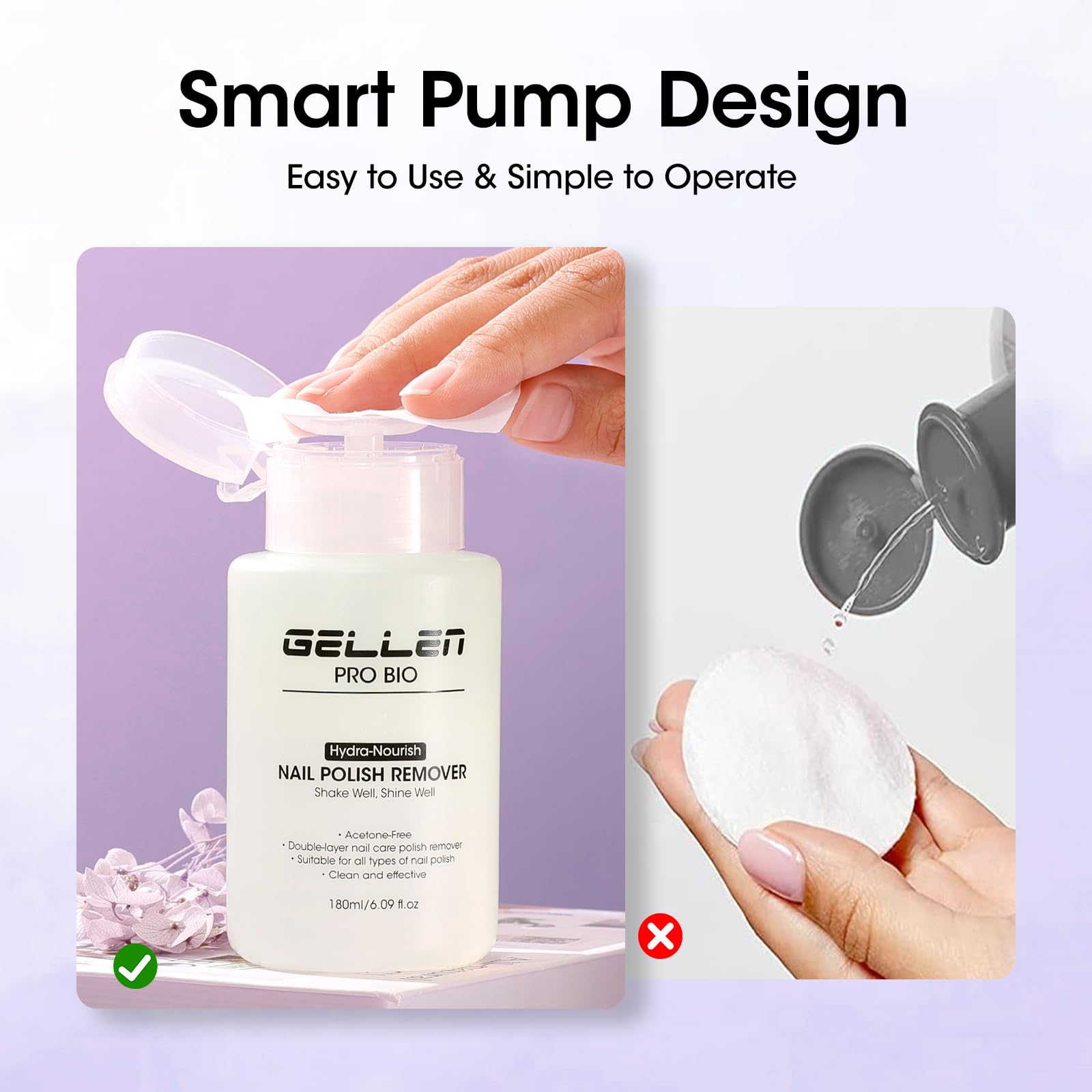 GELLEN remover with push-down pump for easy one-handed use
