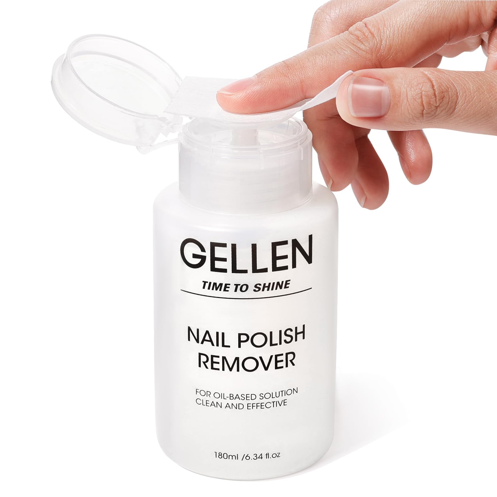 GELLEN nail polish remover with pump head for easy, controlled application.