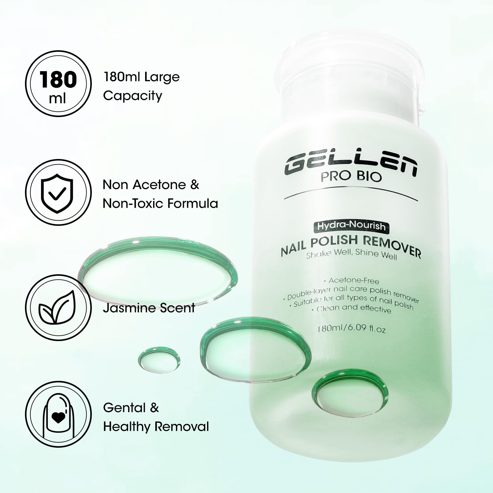 GELLEN vitamin E and aloe image signals protective care for nails.