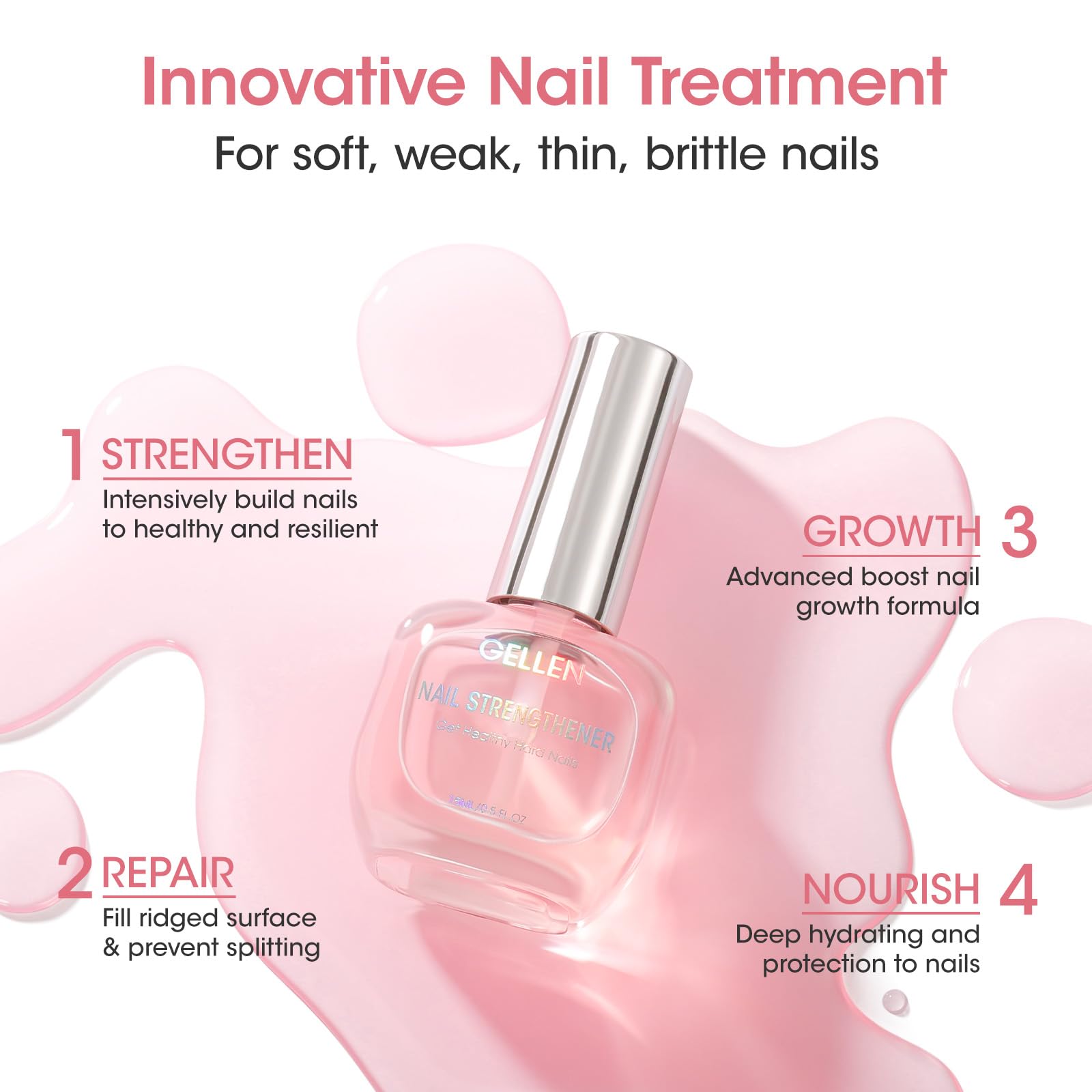 GELLEN Nail Strengthener clear nail glow after drying reveals salon like shine