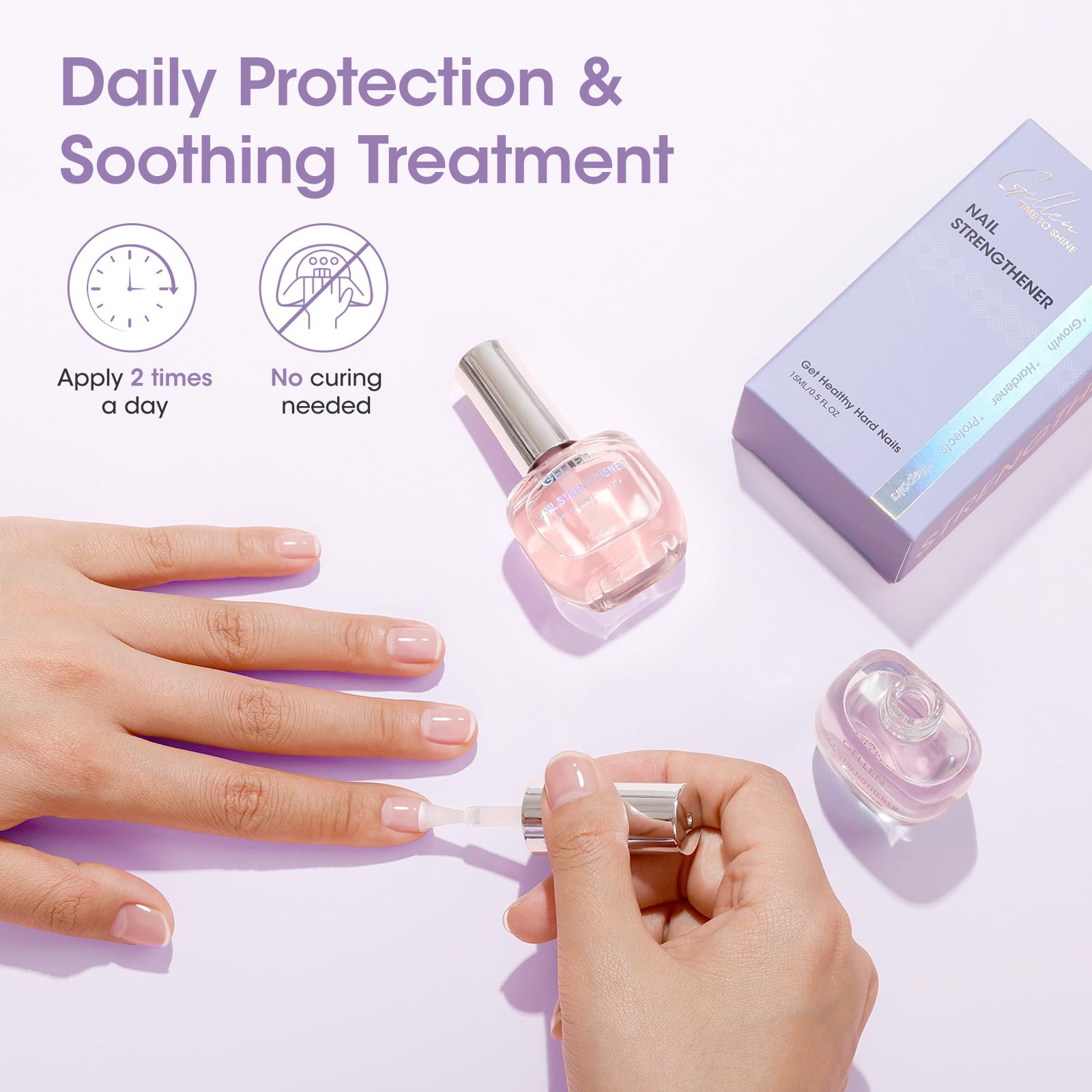 GELLEN Lavender scent bottle evokes a calming nail care routine.