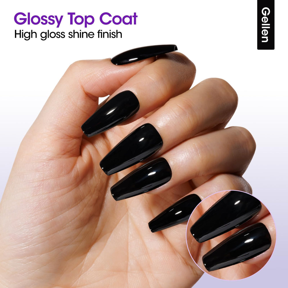 Close-up of nails after applying Gellen base and top coats