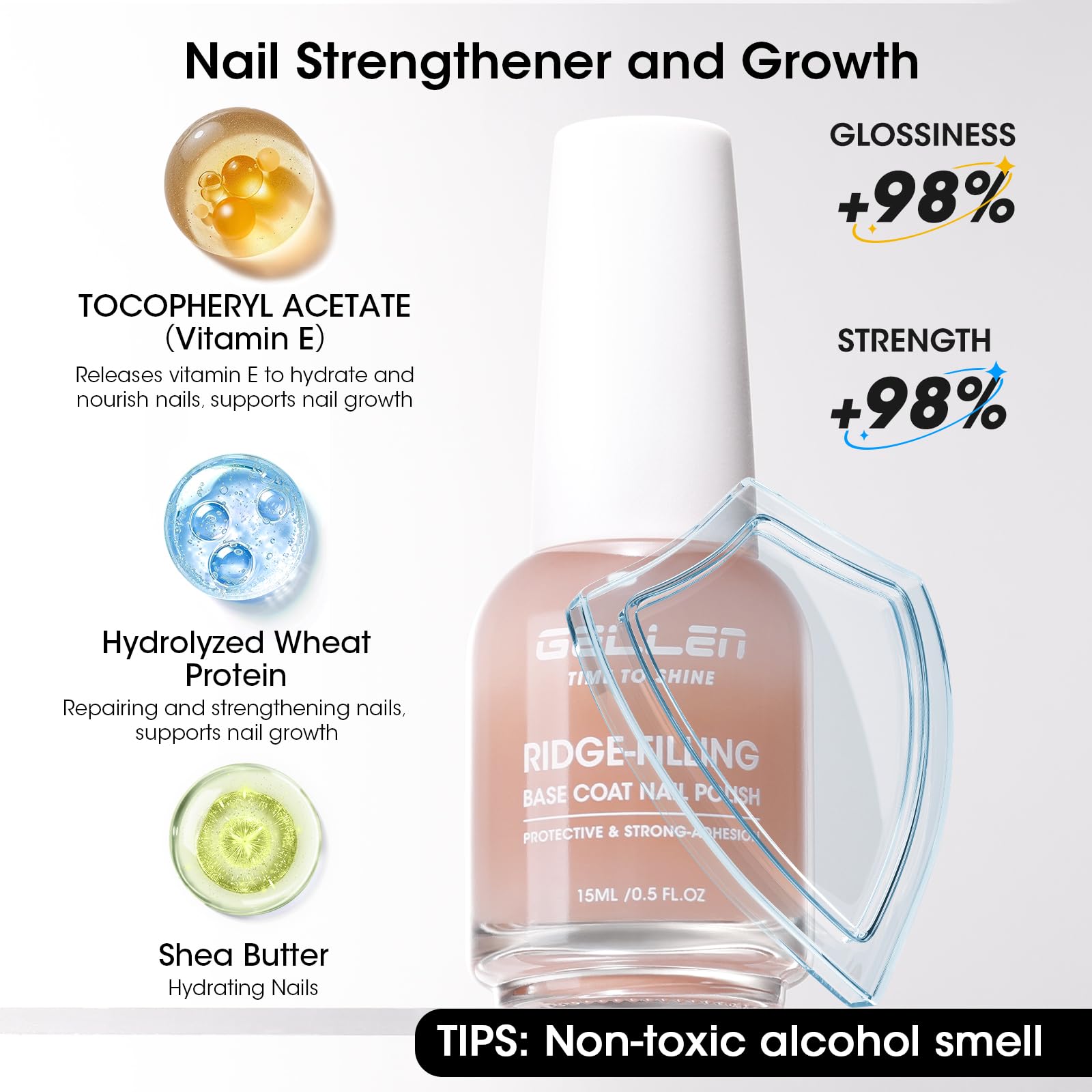 GELLEN nails before after ridge filler demonstrates improved smoothness and natural shine.