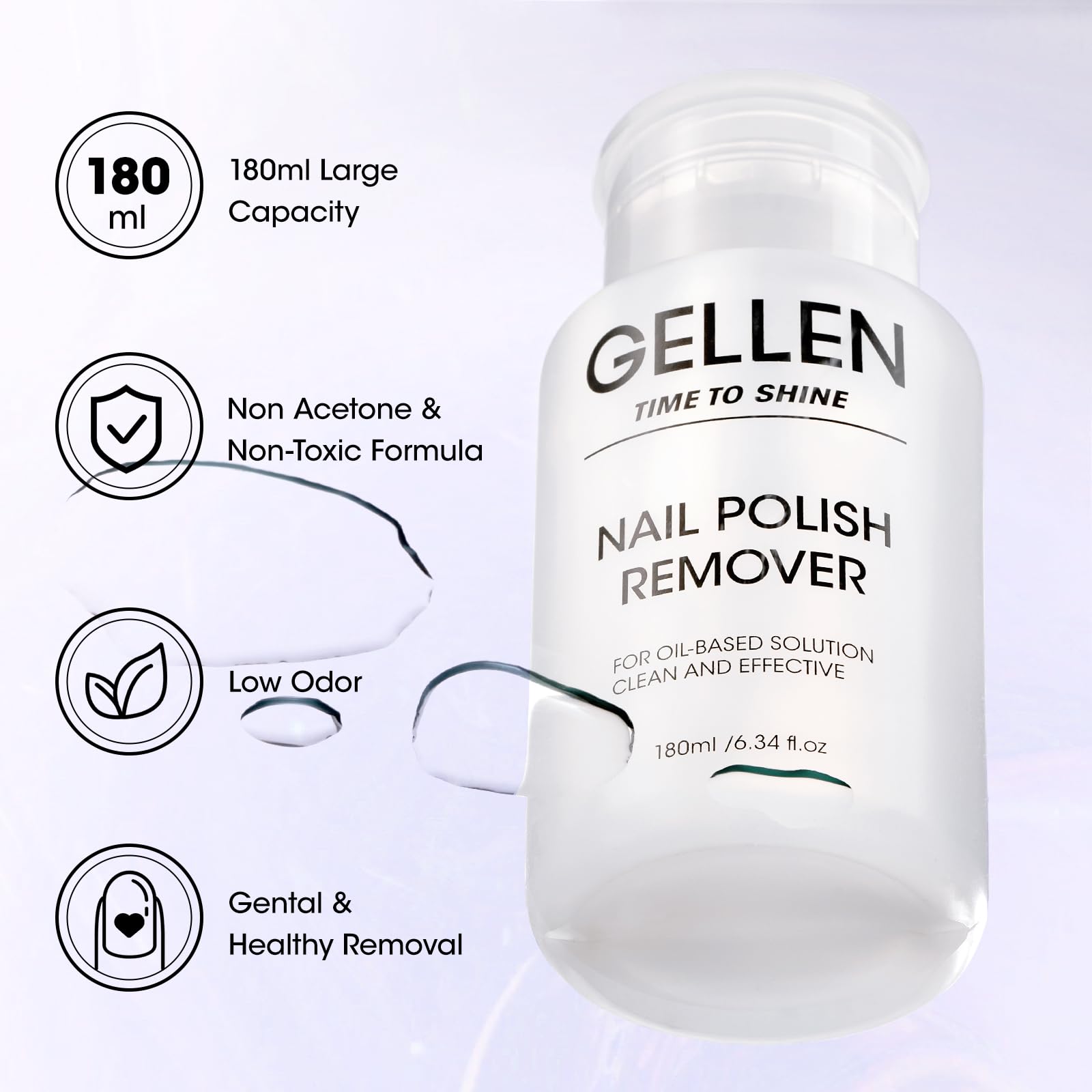 GELLEN non-acetone formula for gentle removal of regular nail polish.