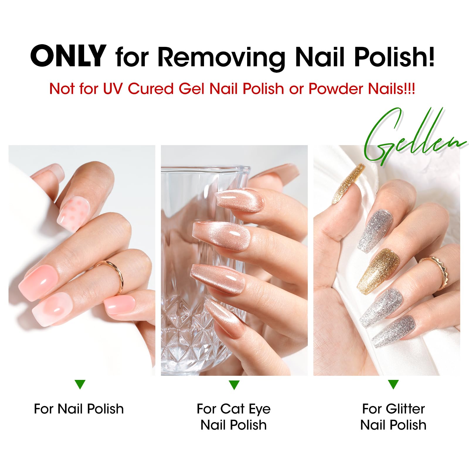 GELLEN non acetone remover for regular polish without drying nails.